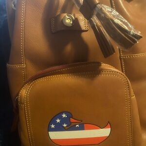Brown Leather Backpack with Duck Design